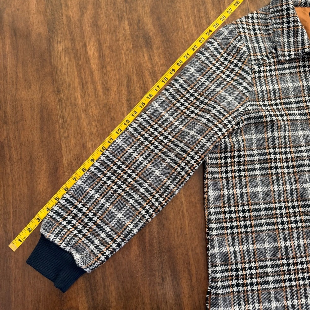 Yest The Netherlands Plaid Shacket Gray Brown Houndstooth Fringe Shirt Jacket 12 - Picture 7 of 10